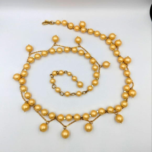 J. Crew Golden Faux Pearl Necklace Hook Clasp Retired 36" Long Marked Statement - Picture 1 of 7